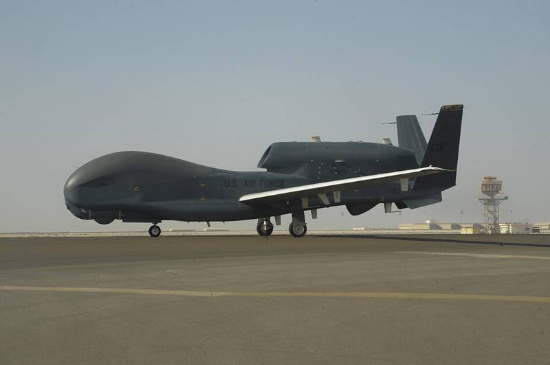 An RQ-4 Global Hawk is seen on the tarmac at Al-Dhafra Air Base near Abu Dhabi, United Arab Emirates.