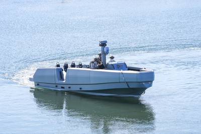 A Multi-Mission Reconnaissance Craft sails out of the Del Mar Boat Basin during Project Convergence Capstone 4 at Camp Pendleton, California.