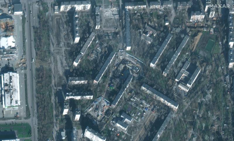 Satellite image shows building reconstruction near Kuprina Street, Mariupol, Ukraine, Nov. 30, 2022.