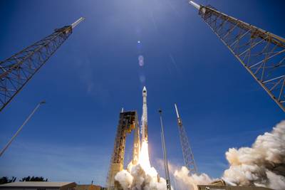 A United Launch Alliance (ULA) Atlas V rocket carrying the SBIRS GEO Flight 5 mission for the U.S Space Force's Space and Missile Systems Center lifts off from Space Launch Complex-41 on May 18, 2021. (United Launch Alliance)