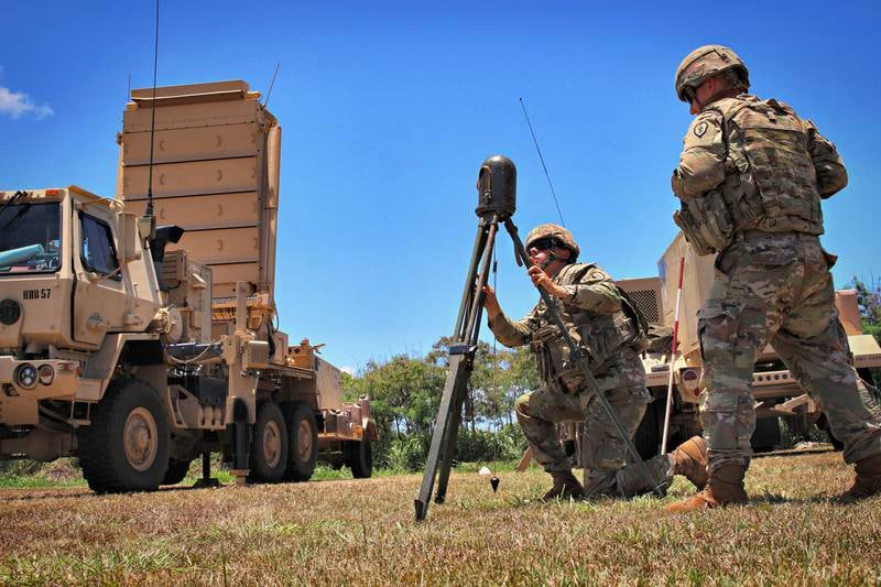 U.S. Army soldiers set up an aiming circle, meant to orient the Q-53 radar, during Operation Thunder Strike in June 2020.