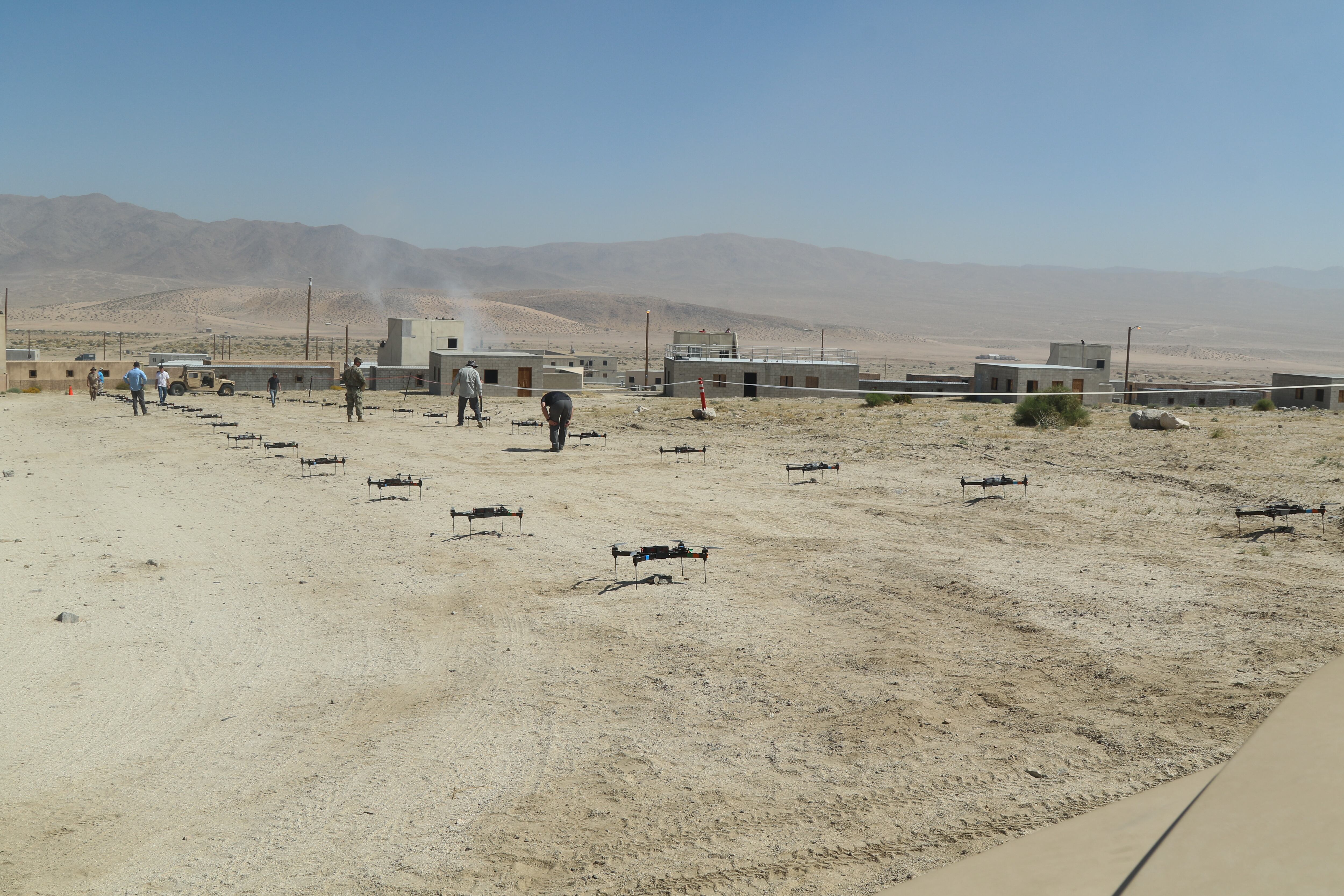 Dozens of drones are seen during an exercise at the National Training Center on May 8, 2019.